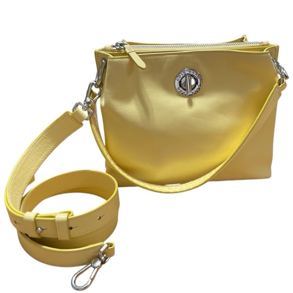 Cole Haan Small Turnlock Leather Bucket Satchel Crossbody Bag - Golden Haze